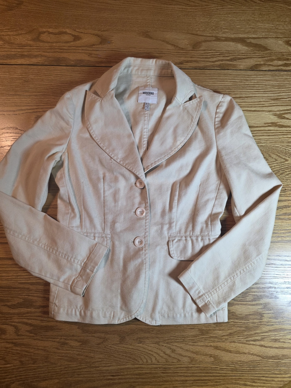 Moschino Jeans Beige Cotton Canvas Cropped Blazer Jacket Women’s US 6 IT 40